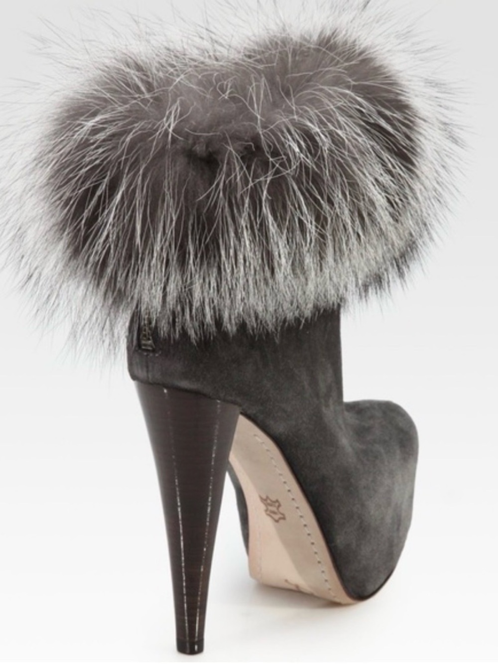 Lux Fur Cuff Suede Stiletto Bootie - Gray